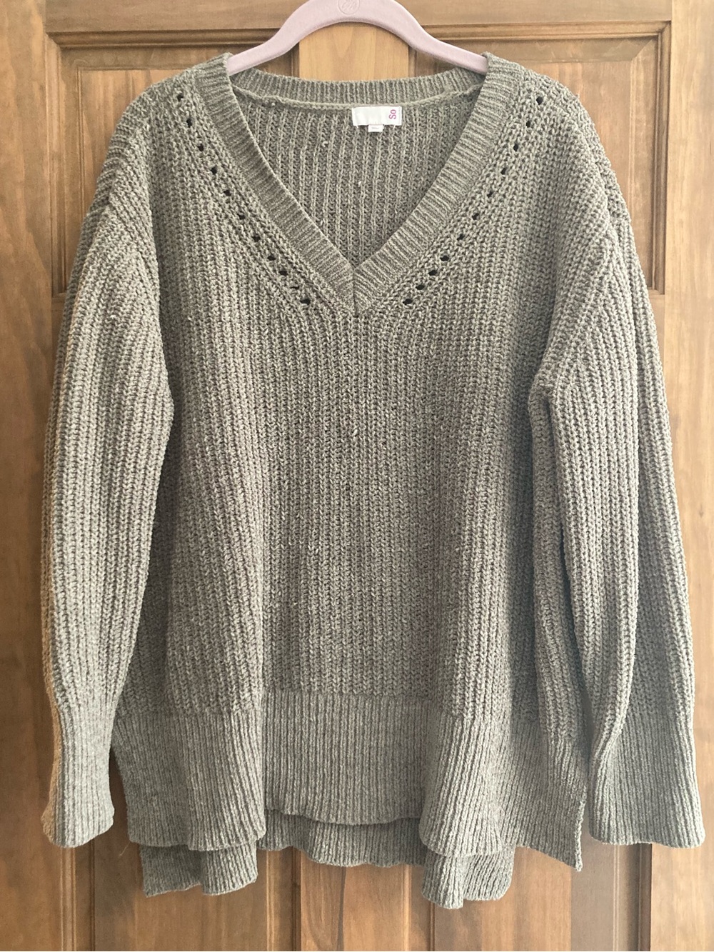 Casual SO Velvety Gray-Brown Olive Green Sweater Large